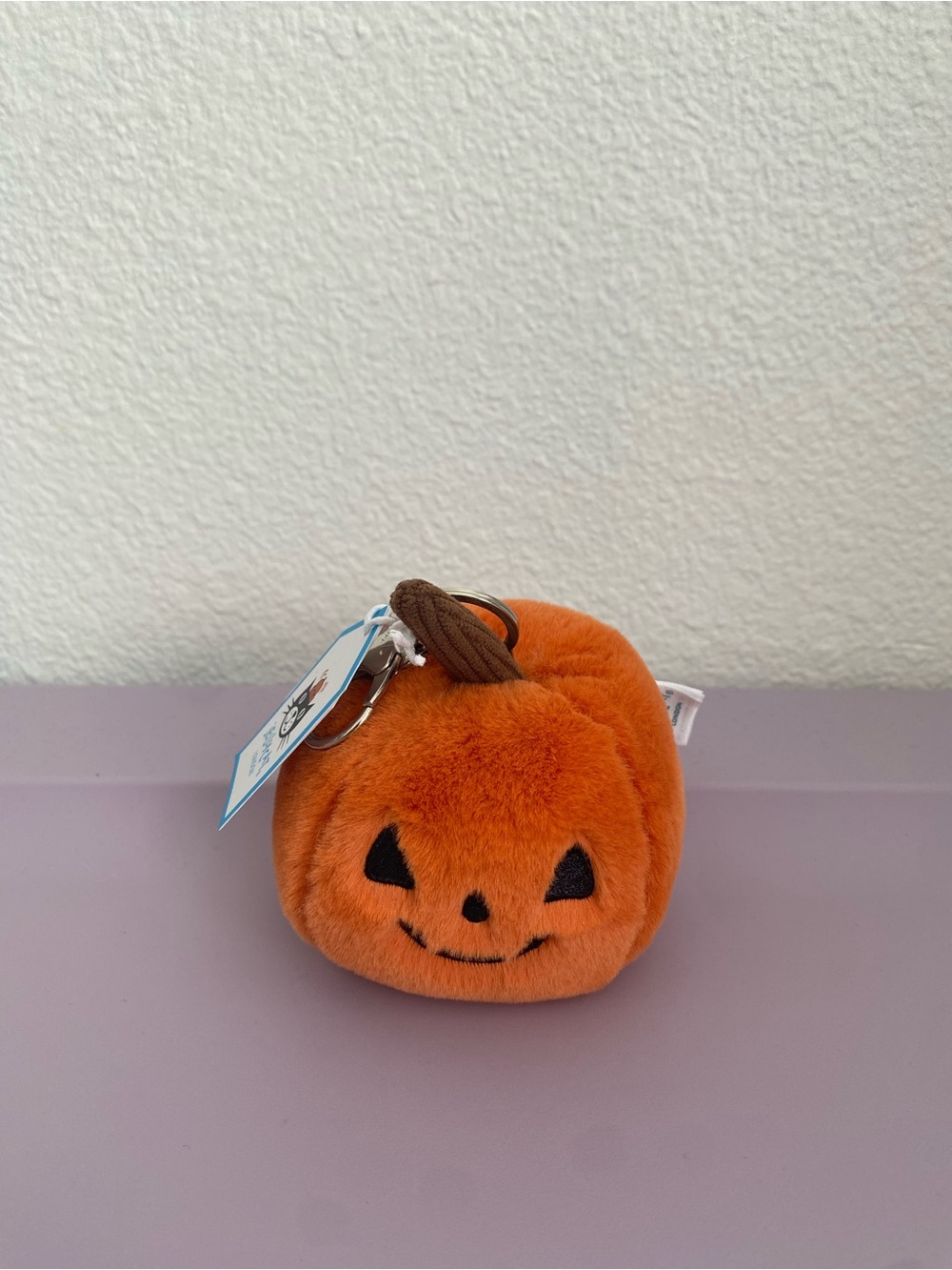 Jellycat Orange Plush Pumpkin Keyring with Brown Stem